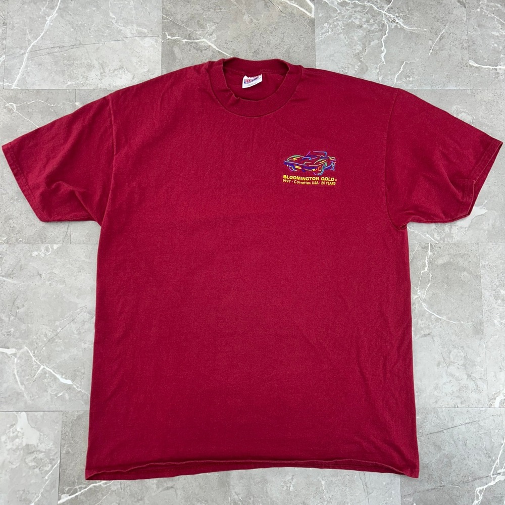 Vintage Corvette Graphic Tee Mens XL Bloomington Gold Embroidered Short Sleeve